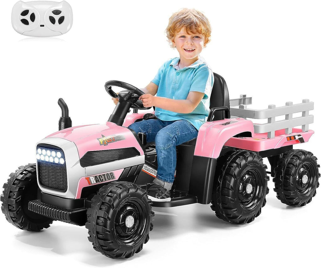 12V Electric Ride-On Tractor for Kids with Trailer Attachment