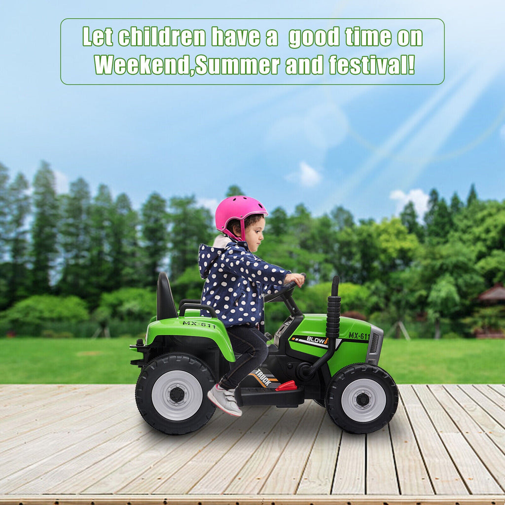 12V Electric Ride-On Tractor with Trailer and Remote Control for Toddlers