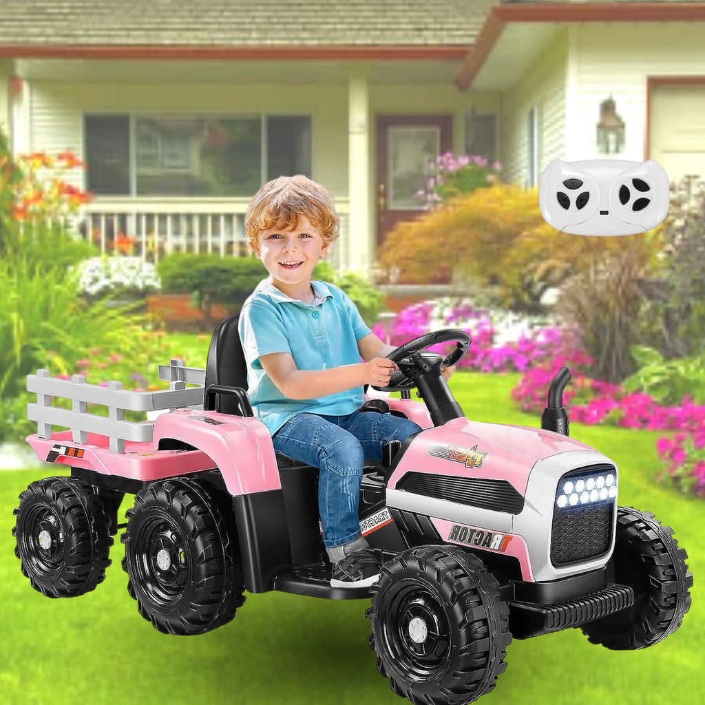 12V Electric Ride-On Tractor for Kids with Trailer and Remote Control