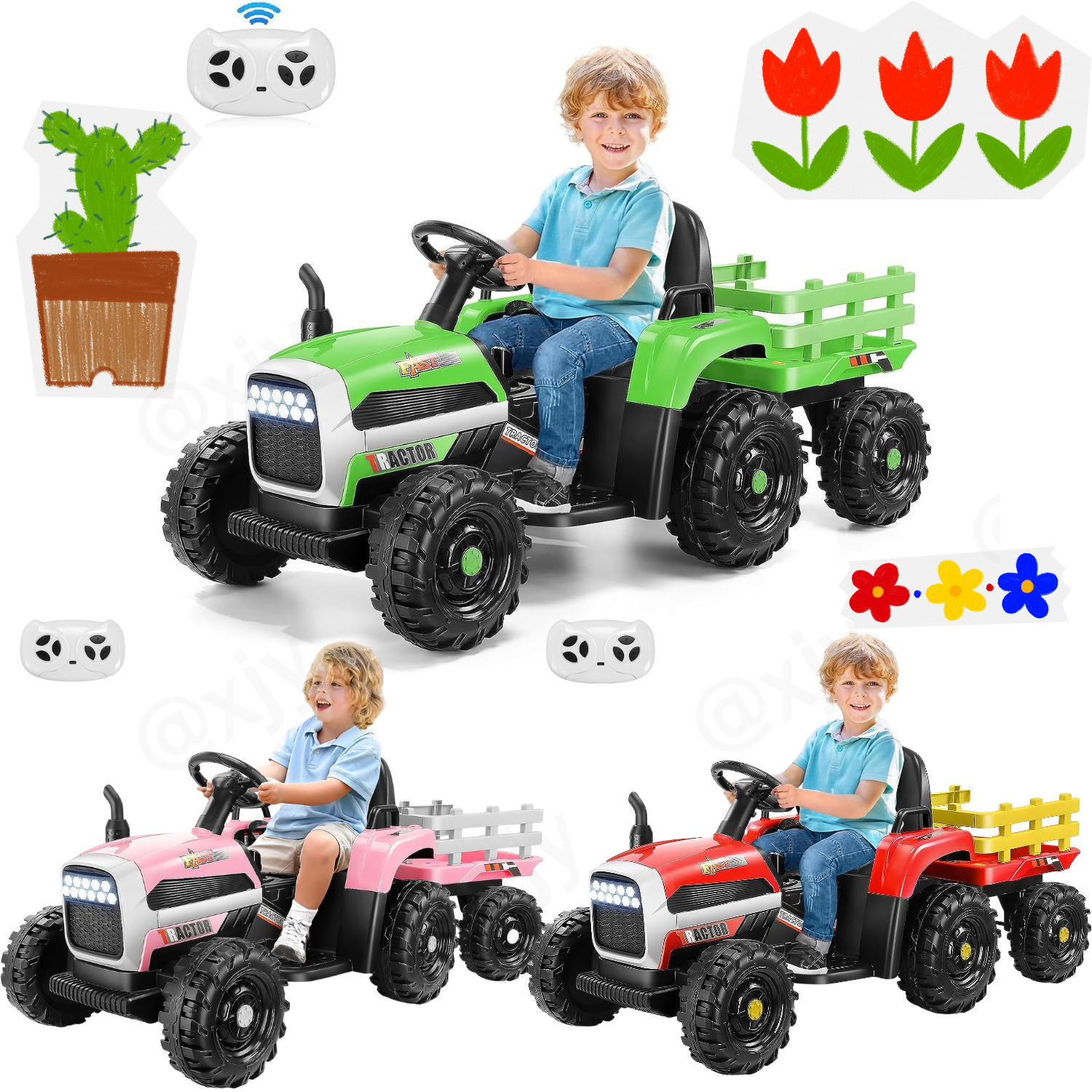 12V Electric Ride-On Tractor for Kids with Trailer and Remote Control