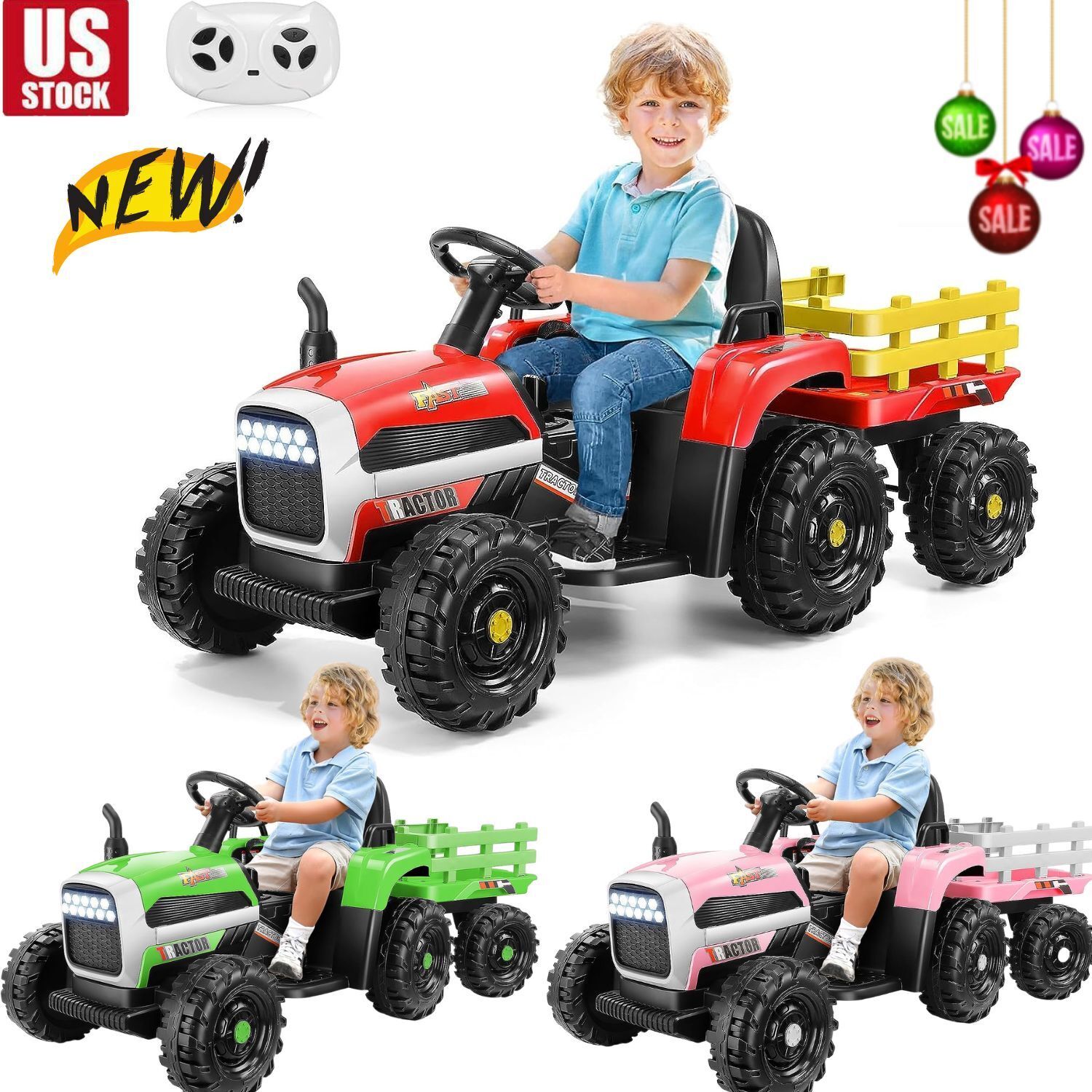 12V Electric Ride-On Tractor with Trailer for Kids - Remote Controlled Toy Car