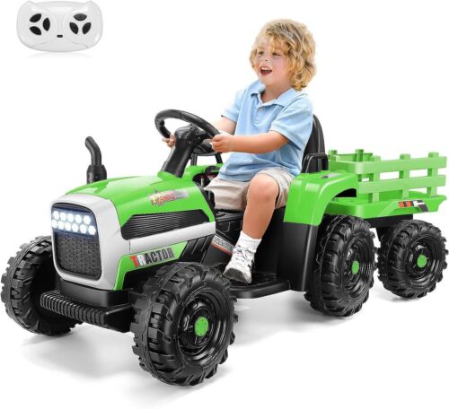 12V Electric Ride-On Tractor with Trailer for Kids - Remote Controlled Toy Vehicle