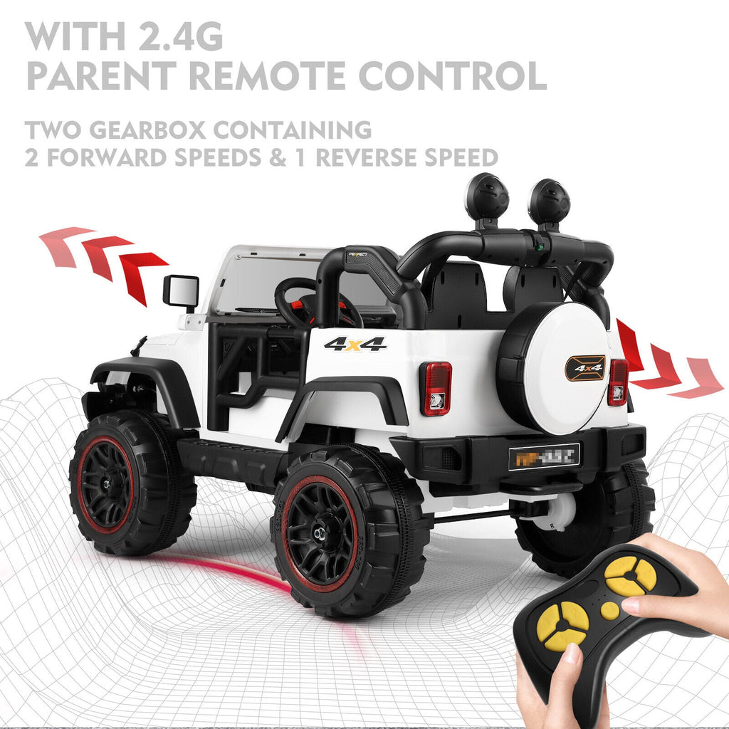 Electric 3-Speed Kids Ride-On Car with MP3, LED Lights, and Remote Control - White
