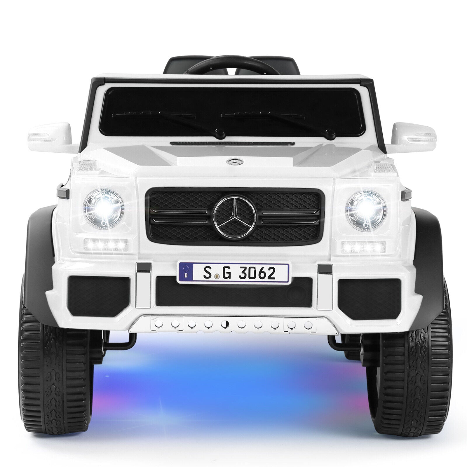 Electric Ride-On Car for Kids with Music, LED Lights, and Remote Control - 3 Speeds - White