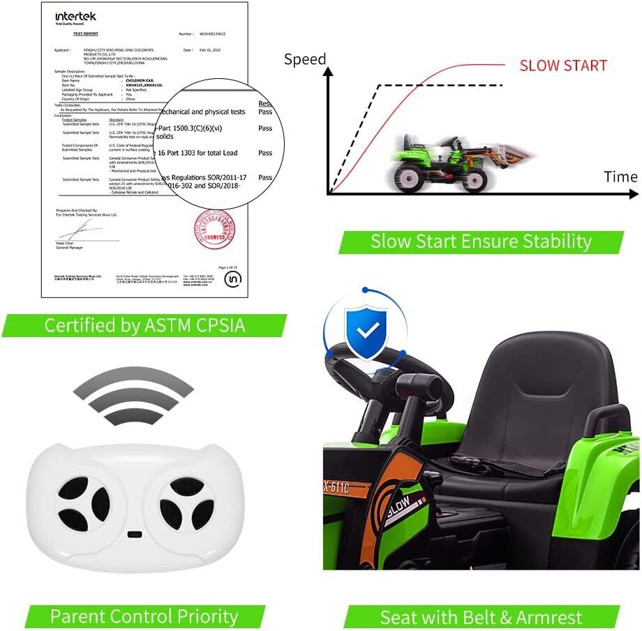12V Excavator Ride-On Car with Remote Control and Threaded Tires for Toddlers