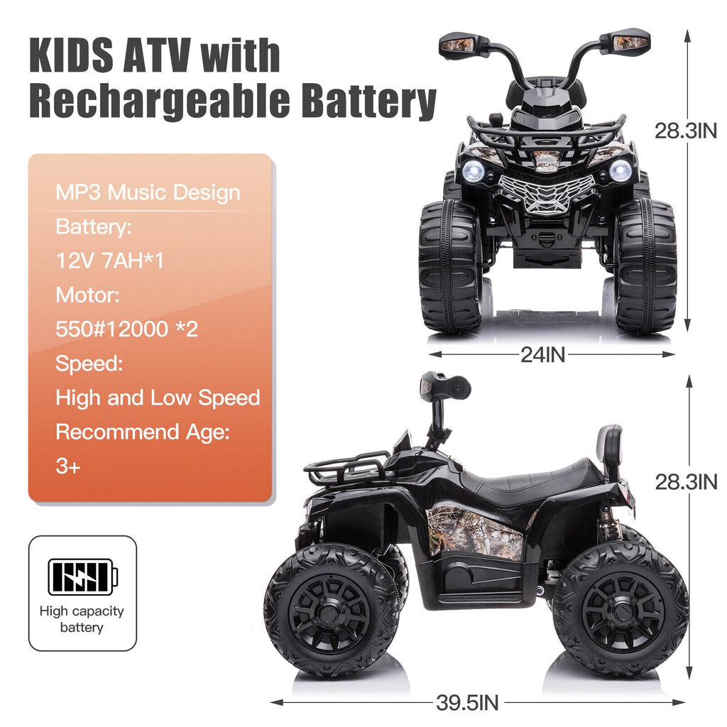 Electric 4-Wheel ATV Truck Car Toy for Kids Ages 3-8 - 12V Ride-On Fun!