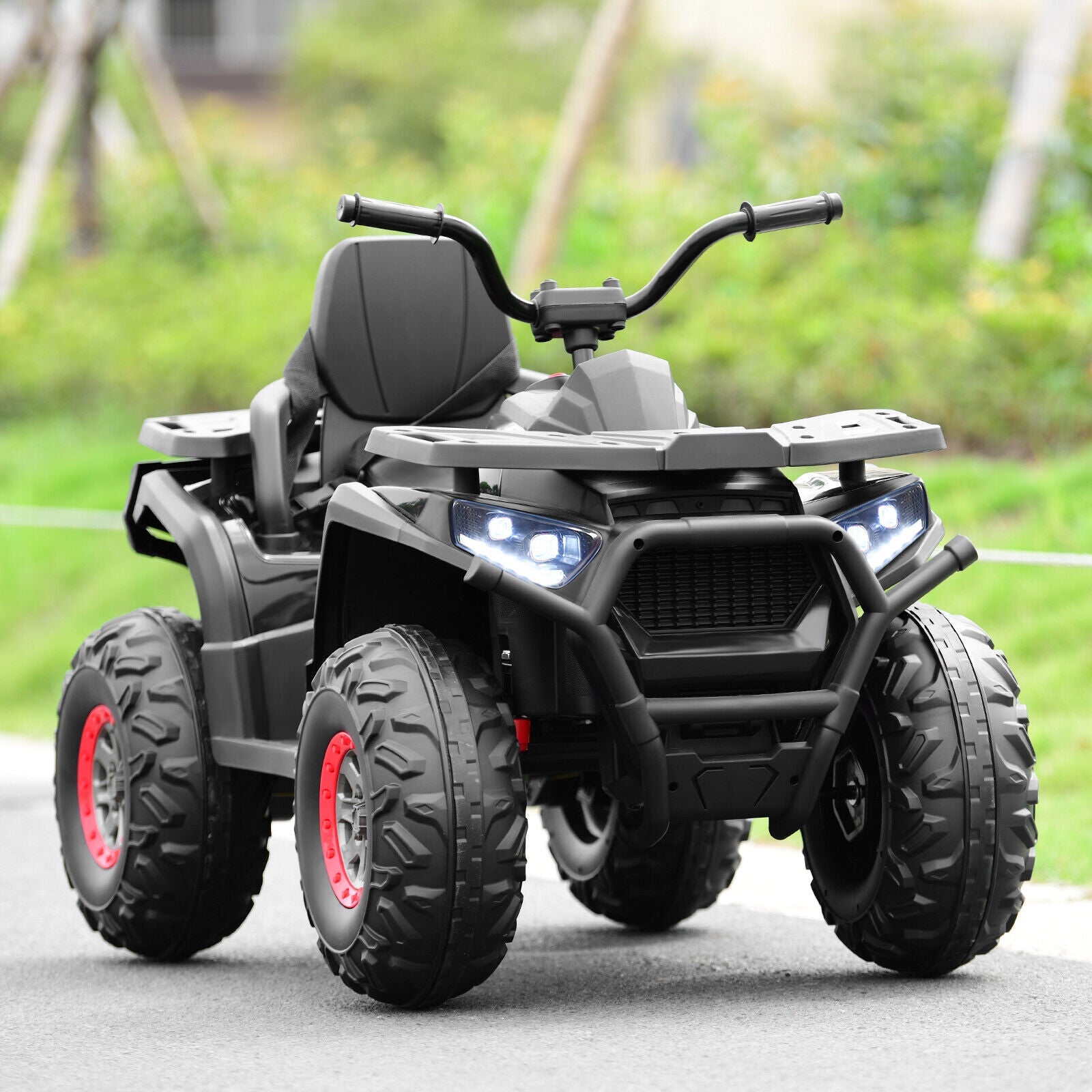 12V Kids Electric Ride On Car Toy with LED Lights in Black, Red, or White