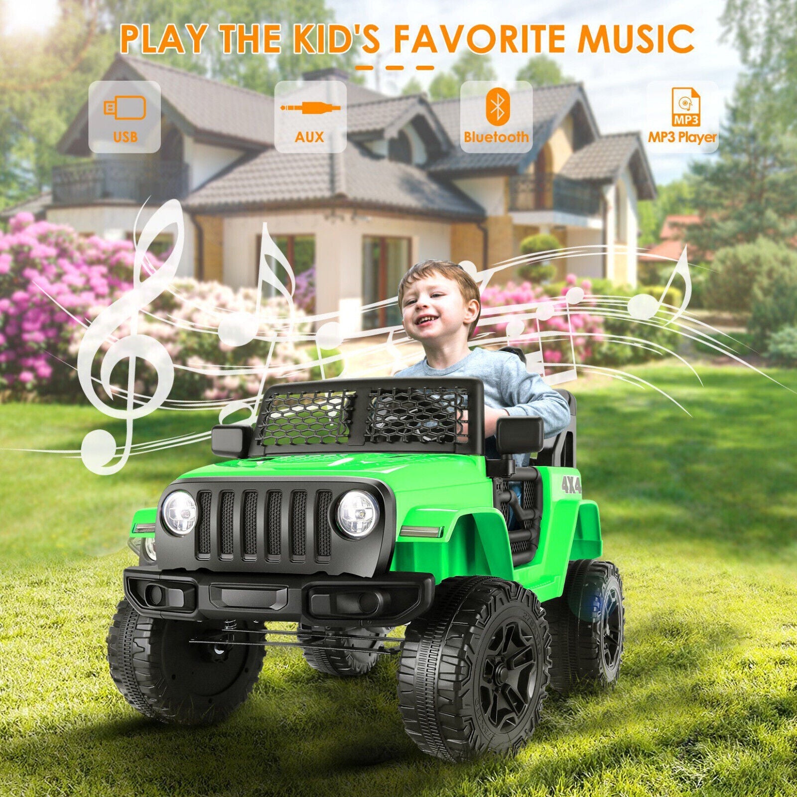 12V Kids Ride-On Car with MP3, Bluetooth, and Parental Remote Control