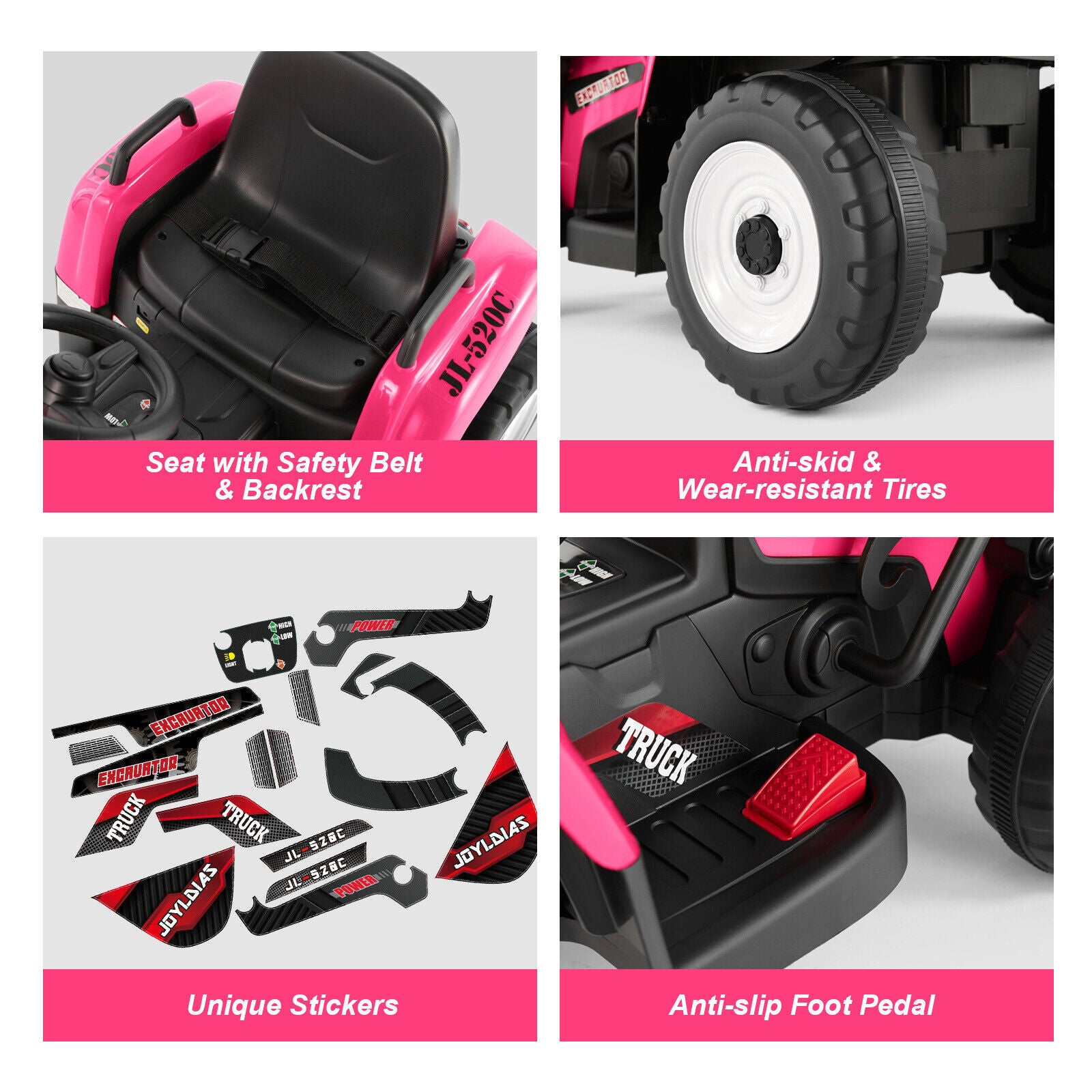 12V Kids Ride On Excavator with Music and Remote Control - 3 Speed Options