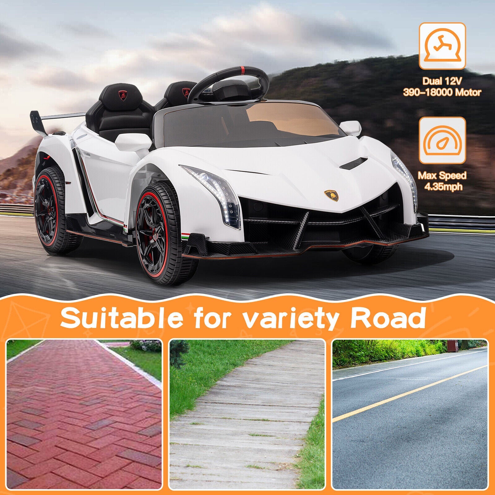 Licensed Lamborghini Electric Ride-On Car for Kids with Remote Control - 12V