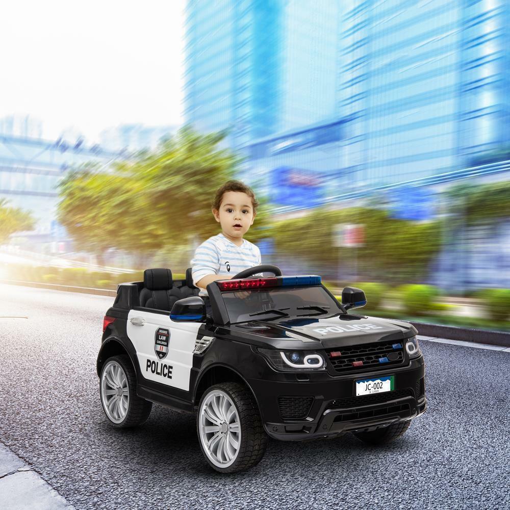 12V Kids Ride On Police SUV Car with Remote Control, LED Lights, and Music - Black