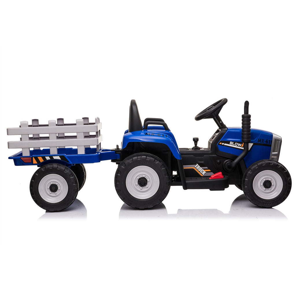 12V Kids Ride On Tractor Trailer with Lights - Battery Powered Toy Car
