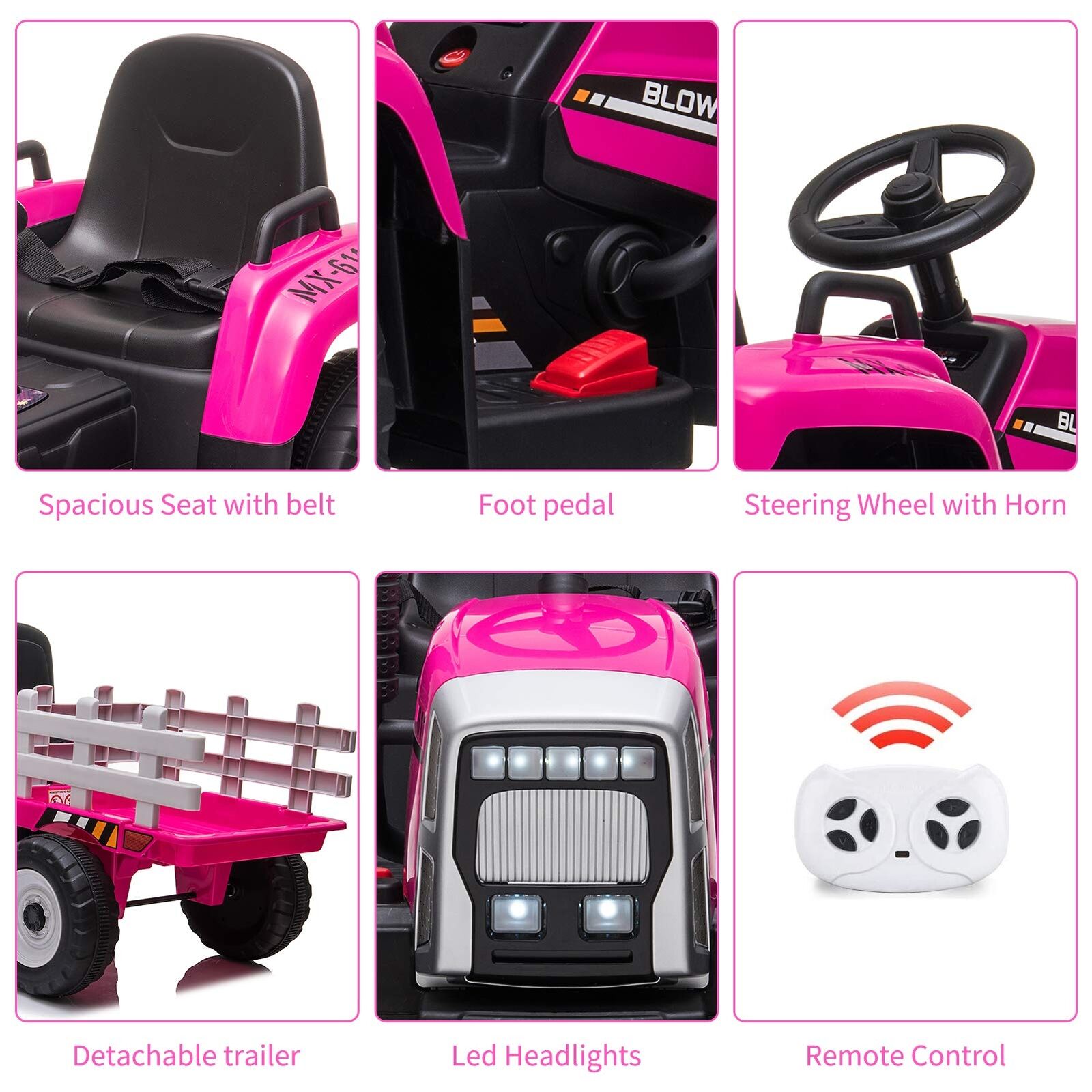 12V Kids Ride-On Tractor with Remote Control and Trailer Attachment