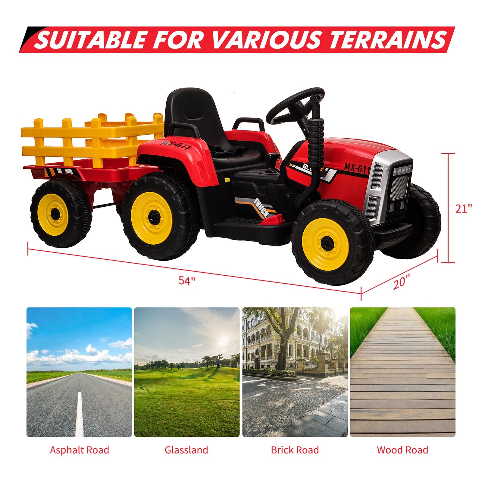 12V Kids Ride-On Tractor with Remote Control and Trailer Attachment