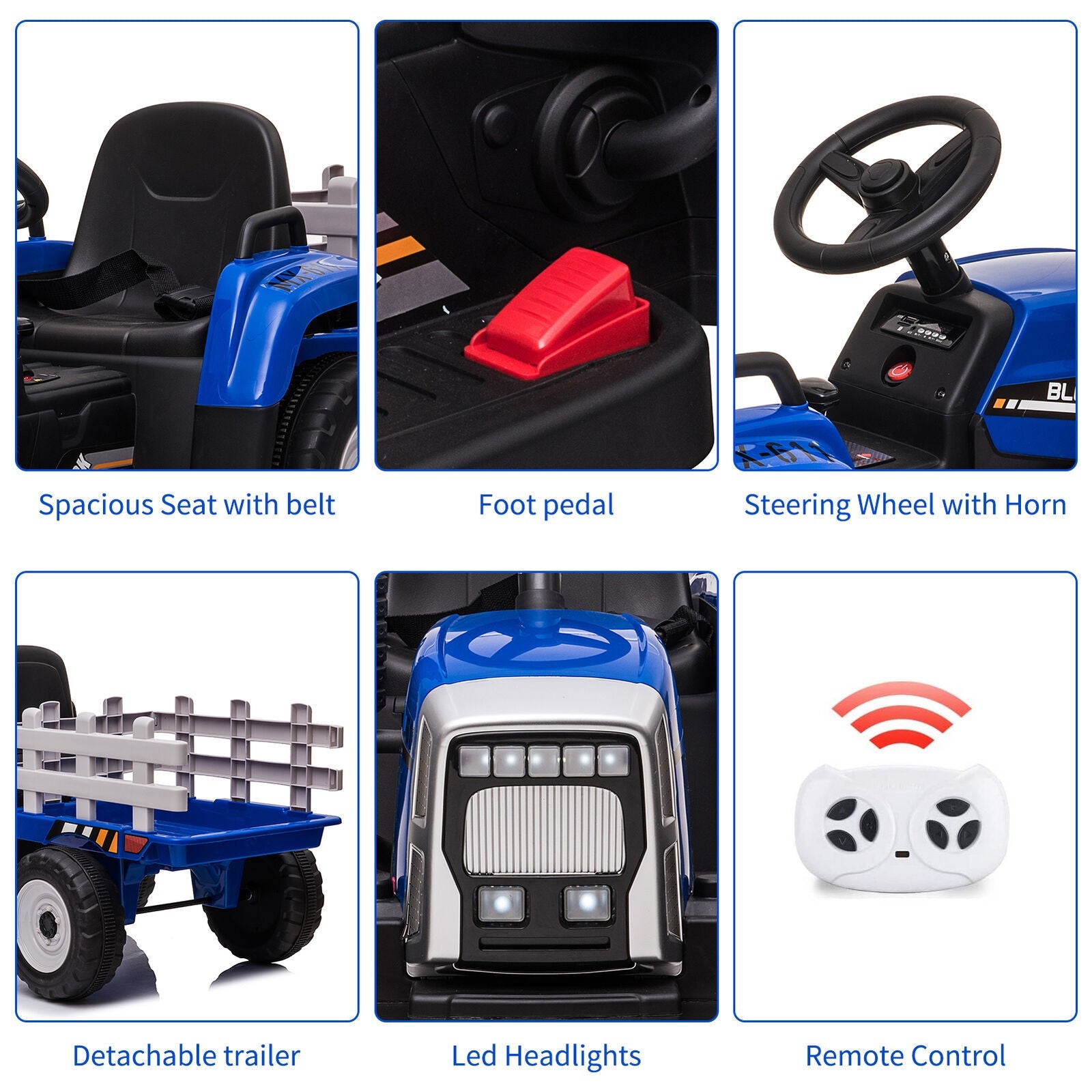 12V Kids Ride-On Tractor with Remote Control and Trailer Attachment