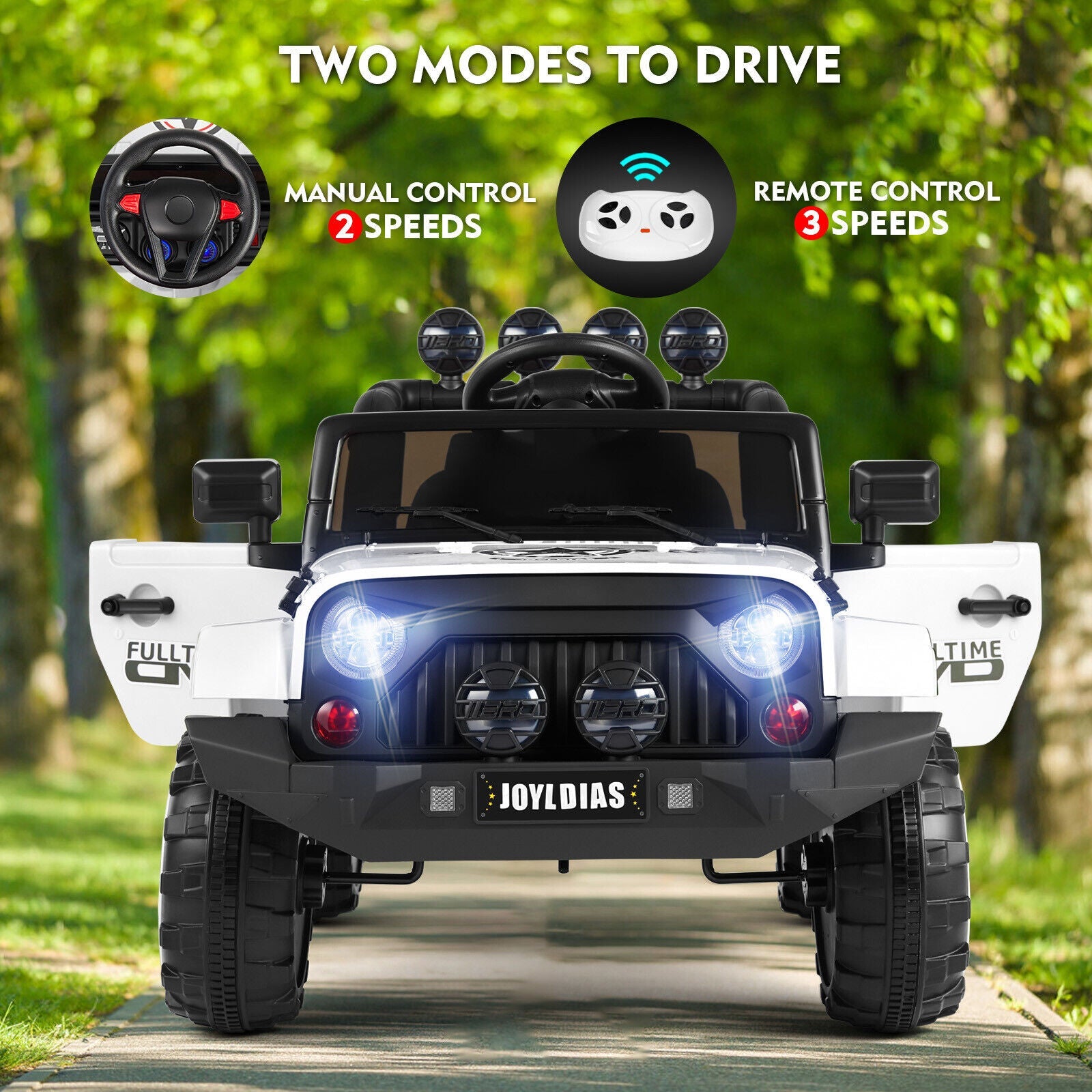 12V Kids Ride On Truck Car with Remote Control, LED Lights, 3 Speeds, and Music Storage