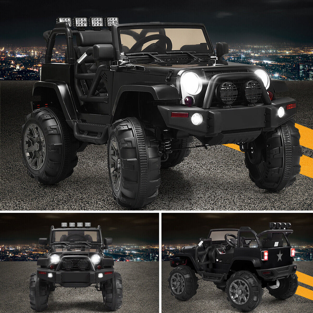 12V Kids Ride On Truck Car with Remote Control, MP3 Music, and LED Lights in Black