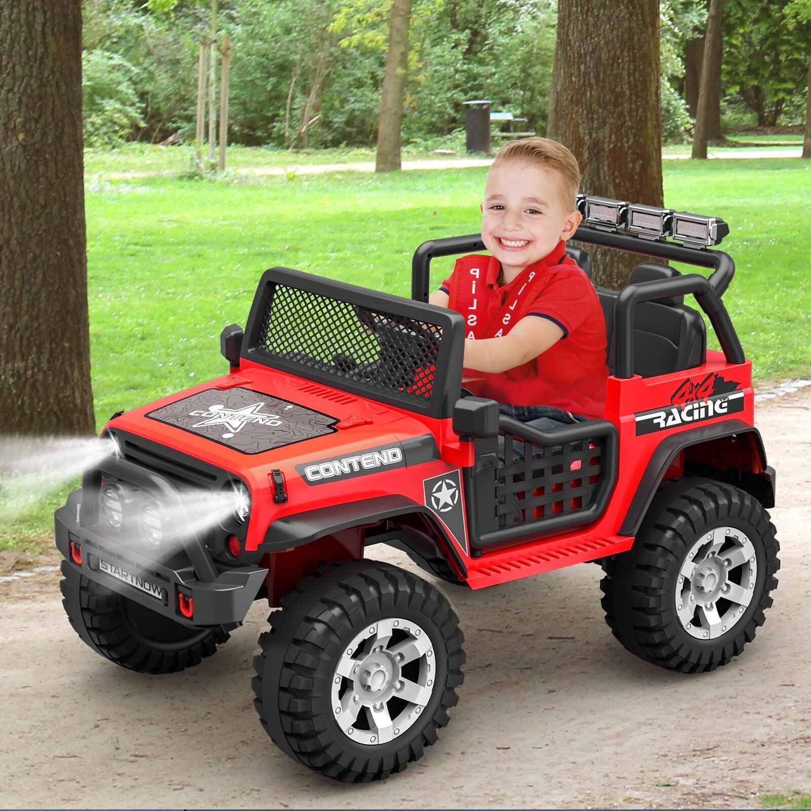 12V Kids Ride On Truck Car with Safety Belt, MP3 and LED Lights - Perfect Xmas Gift for Two!