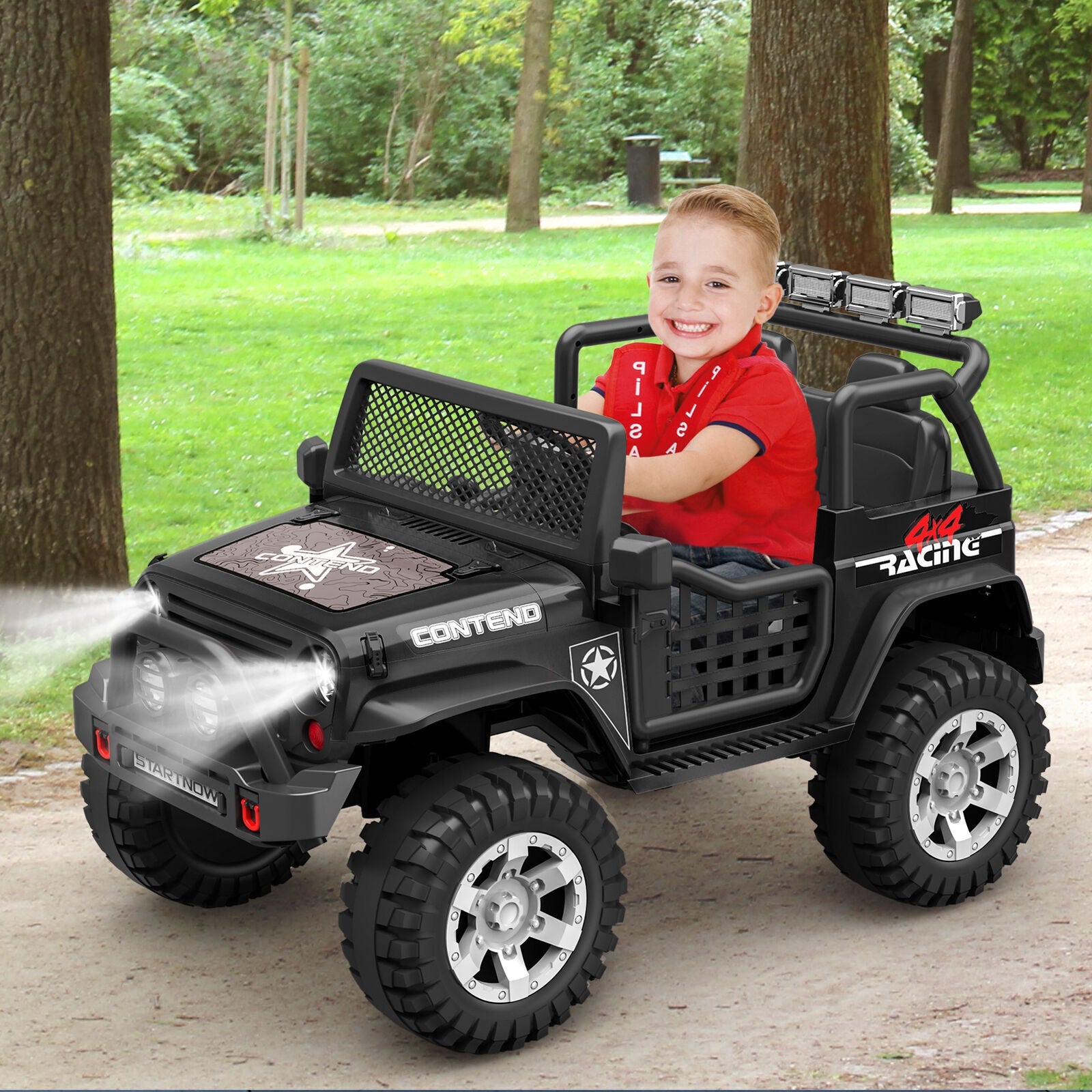 12V Kids Ride On Truck Car with Safety Belt, MP3 and LED Lights - Perfect Xmas Gift for Two!