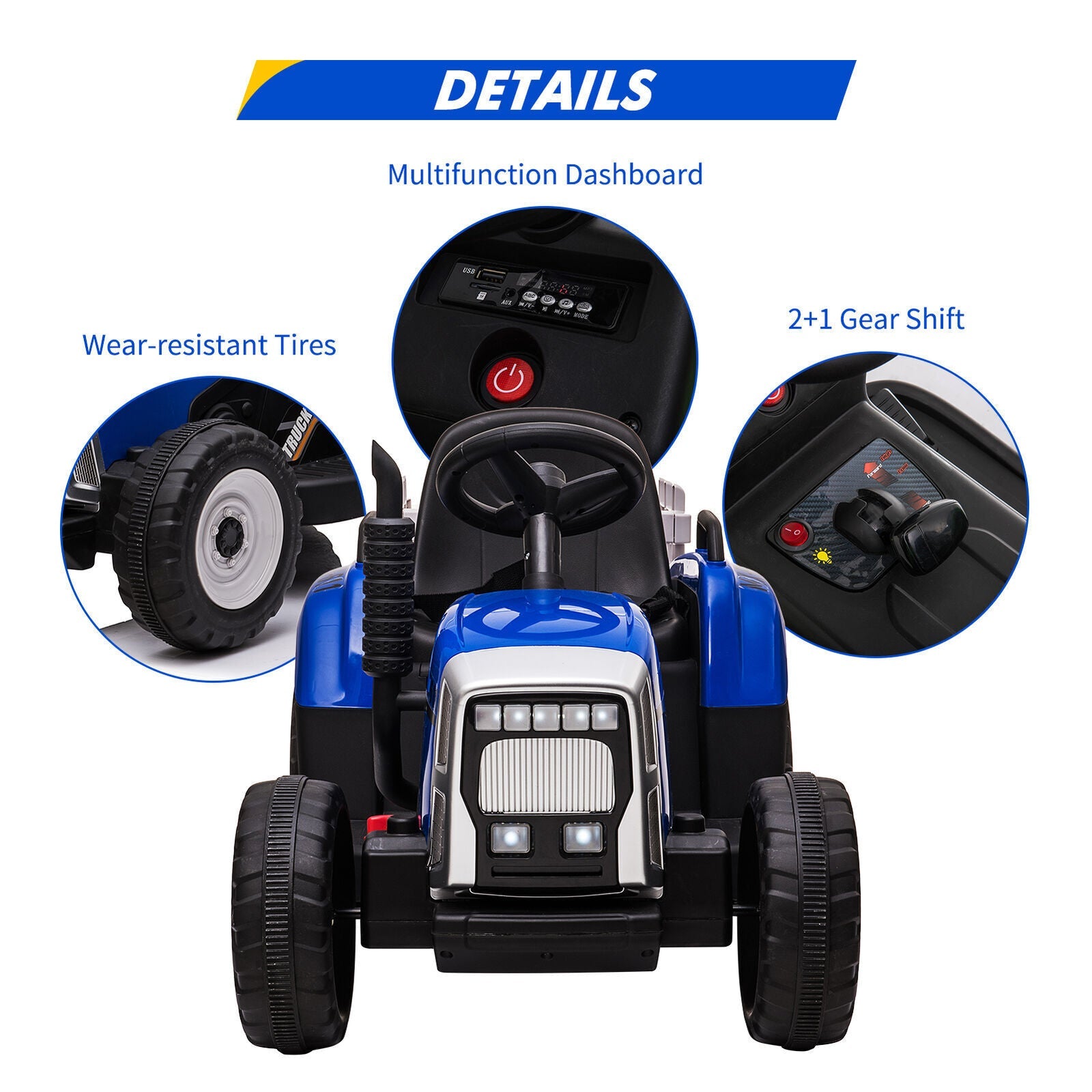 12V Kids Ride-On Truck with Remote Control and Trailer - Battery Powered Toy Tractor