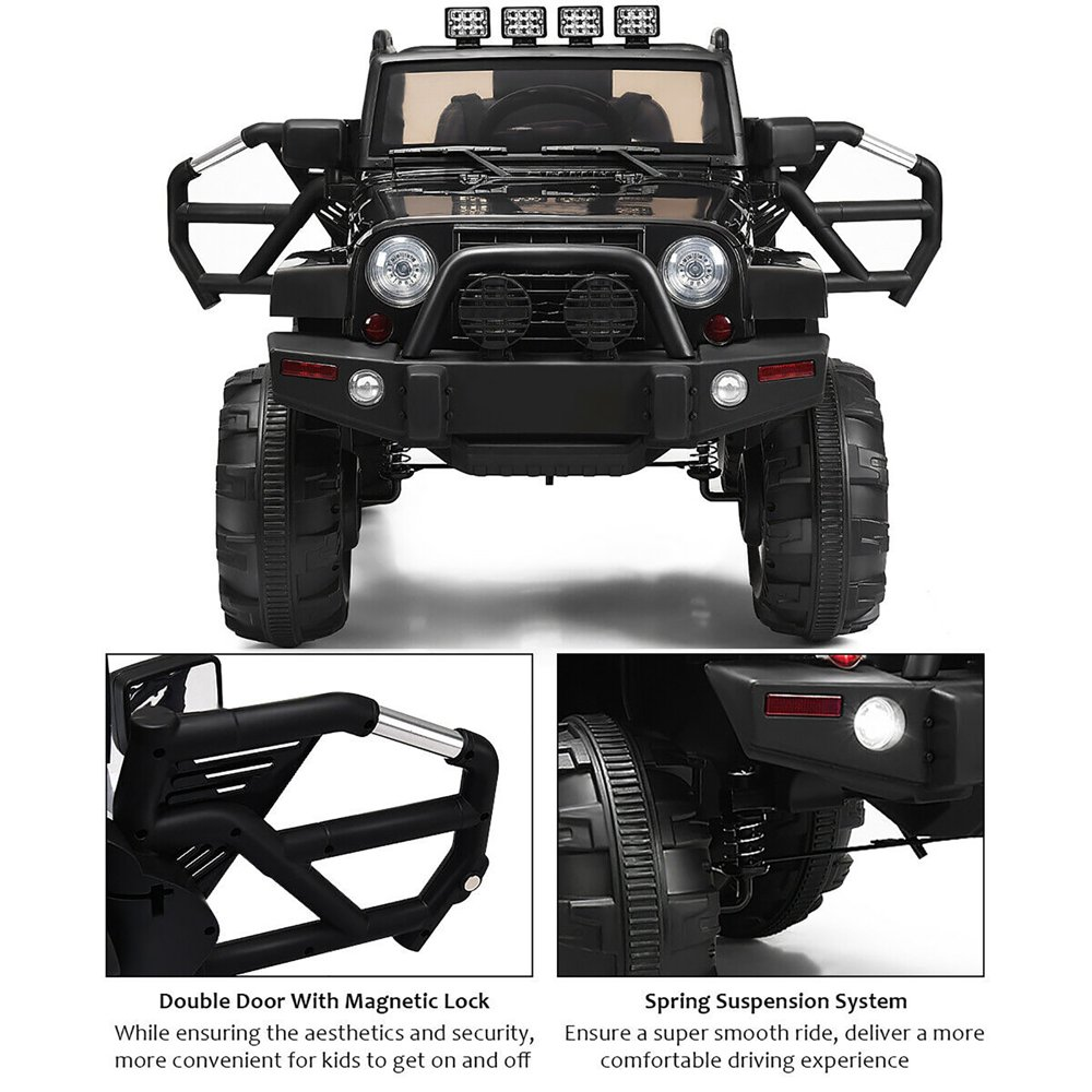 12V Kids Ride-On Truck with Remote Control, MP3 Music, and LED Lights in Black