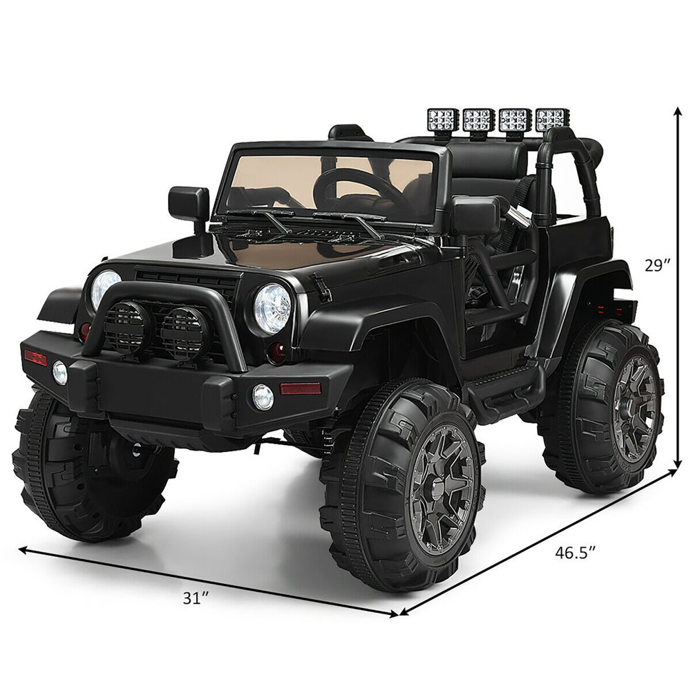 12V Kids Ride-On Truck with Remote Control, MP3 Music, and LED Lights in Black