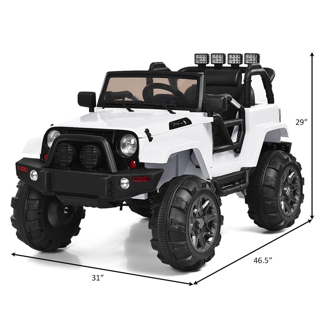 12V Kids Truck Car with Remote Control, MP3 Music, LED Lights - White