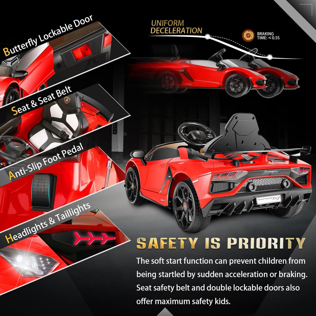 Red Lamborghini Electric Ride On Car for Kids - 12V Battery Powered Toy with 70W Motor