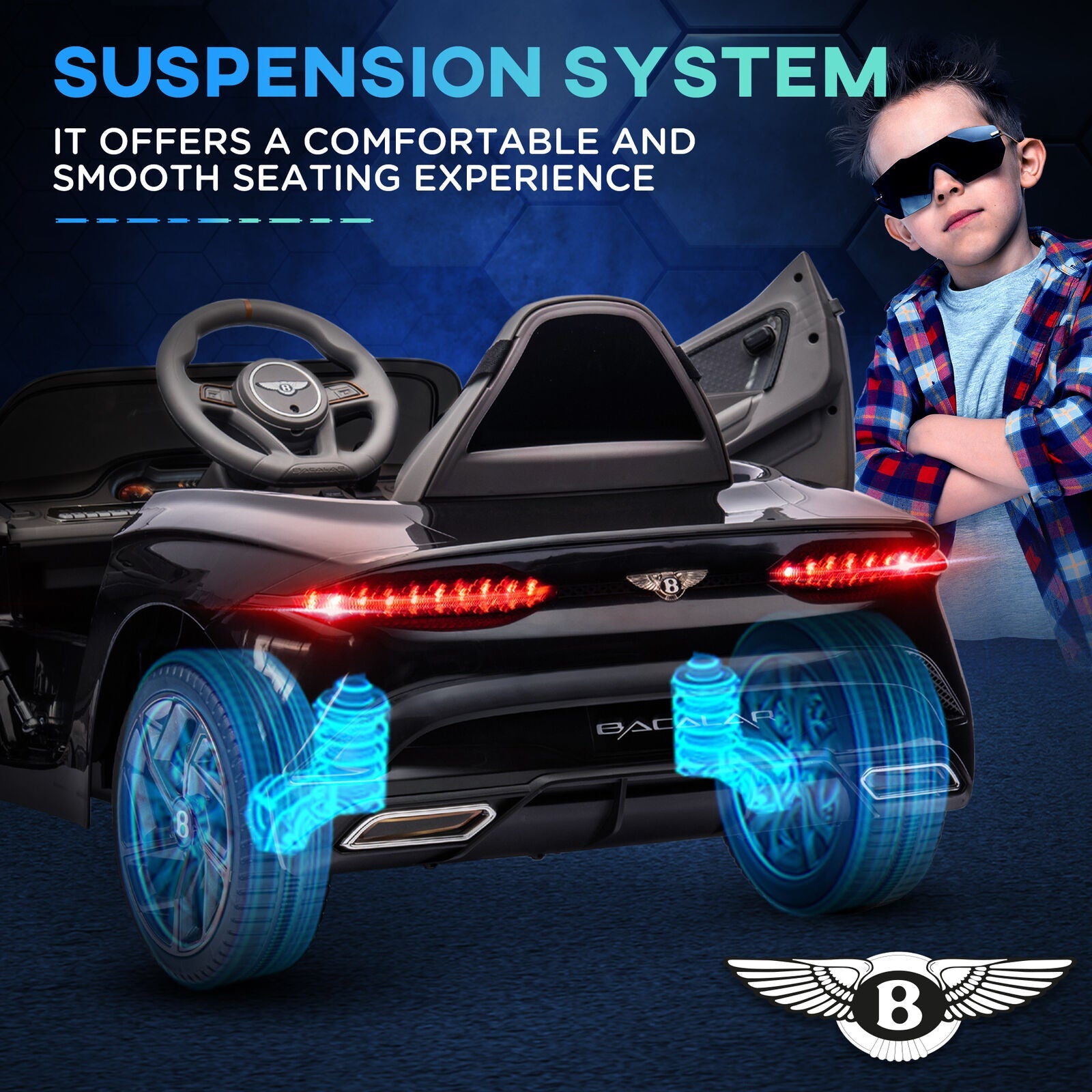 12V Licensed Bentley Bacalar Kids Ride on Car with Butterfly Doors in Black