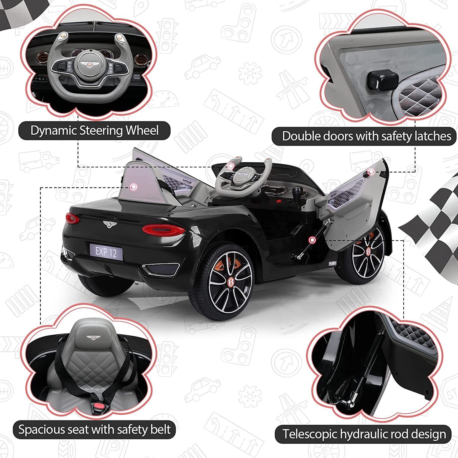 12V Licensed Bentley Electric Kids Ride On Car with Remote Control - Suitable for Ages 3-8 Years