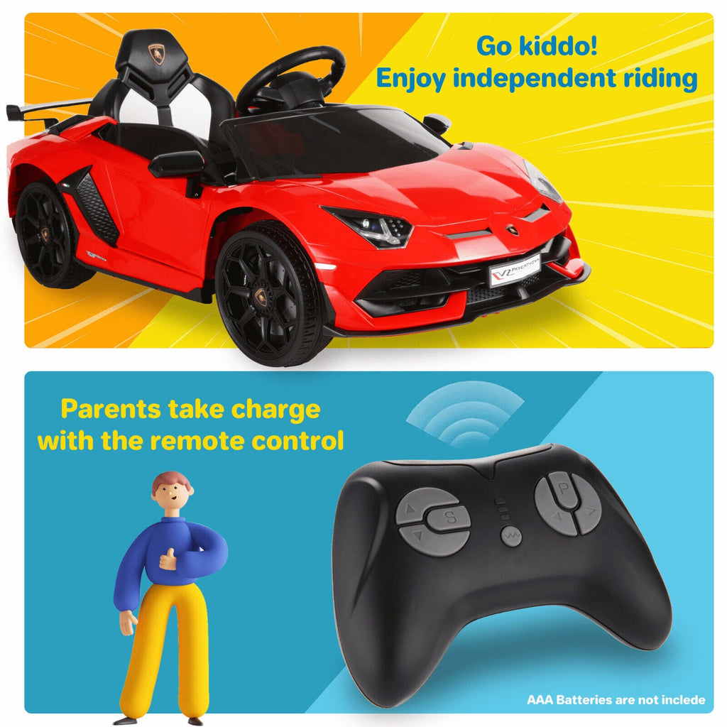 12V Licensed Lamborghini Electric Ride-On Toy with LED Lights and Remote Control for Kids