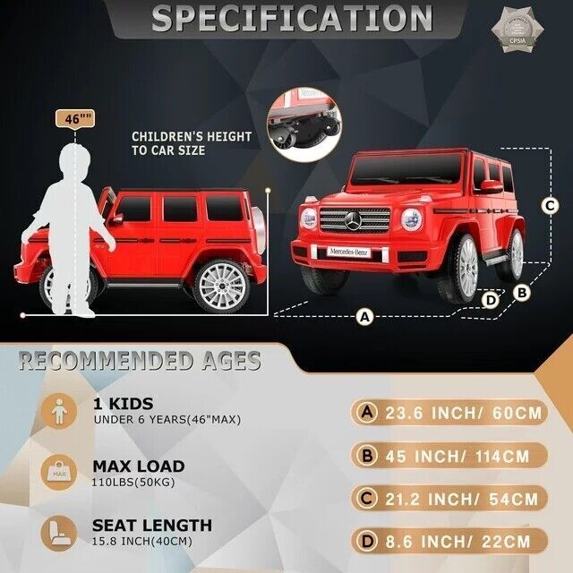 12V Licensed Mercedes-Benz G500 Electric Car Toy with Remote Control for Kids