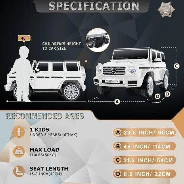 Licensed Mercedes Benz G500 4WD Electric Ride-On Car for Kids with Parental Remote Control