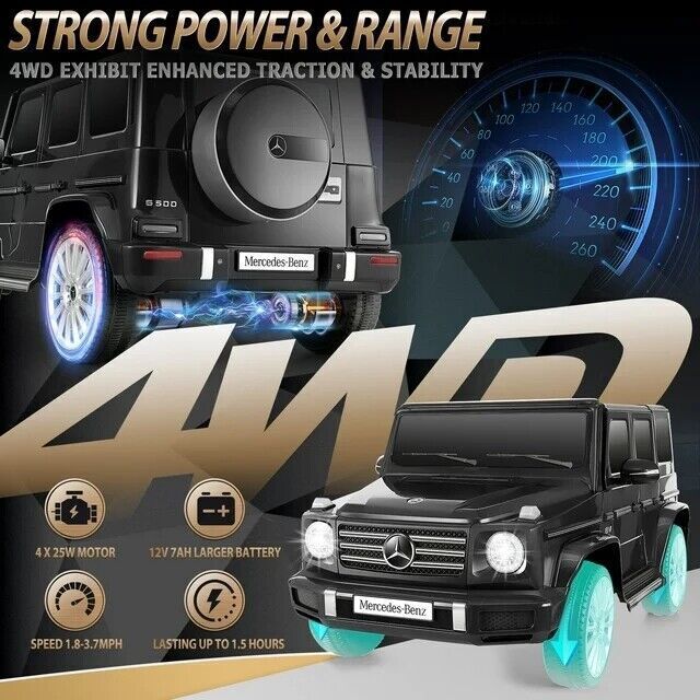 Licensed Mercedes Benz G500 4WD Electric Ride-On Car for Kids with Remote Control, MP3 Player, and LED Lights - 12V