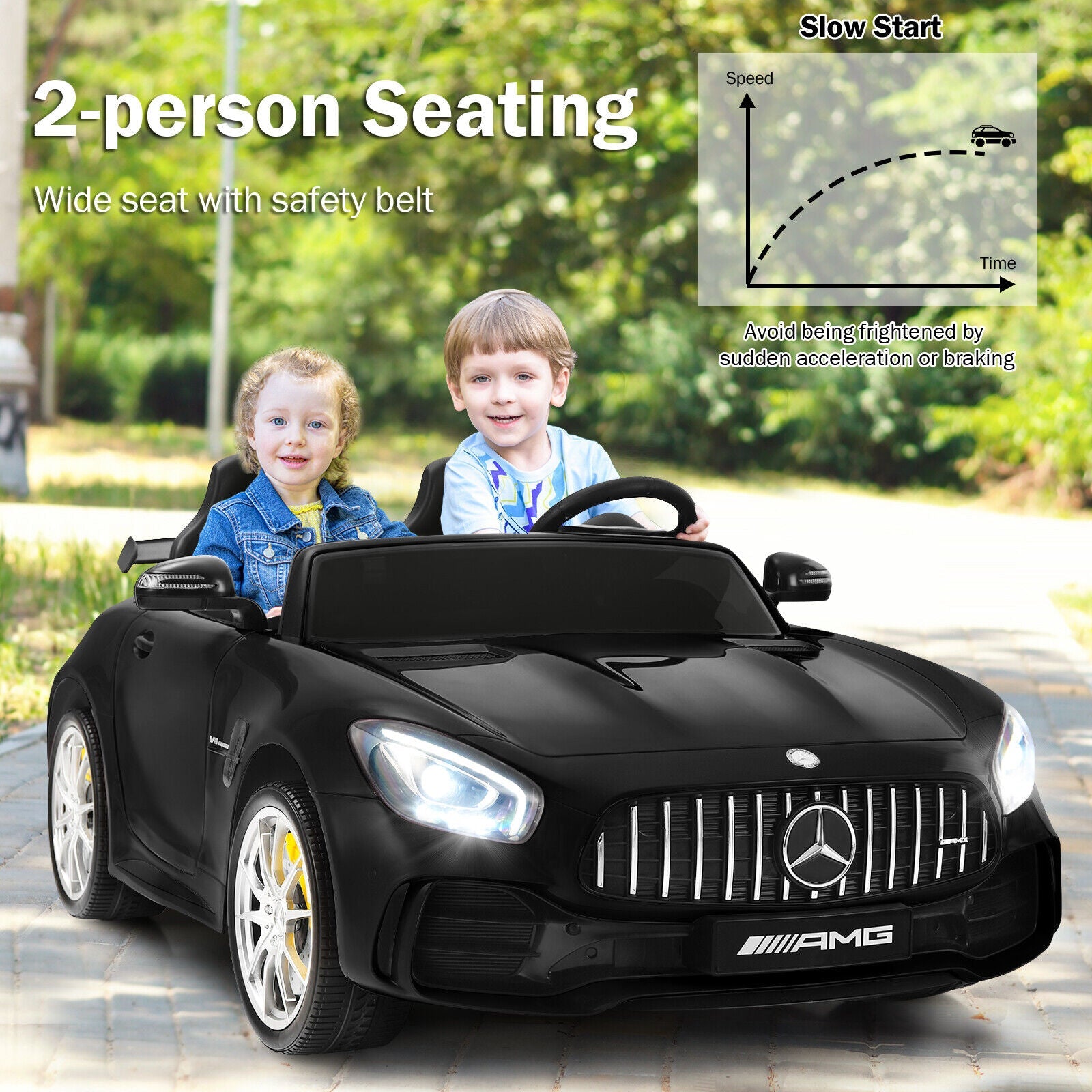 12V Mercedes Benz AMG GTR Kids Ride On Car with Remote Control and LED Lights in Black