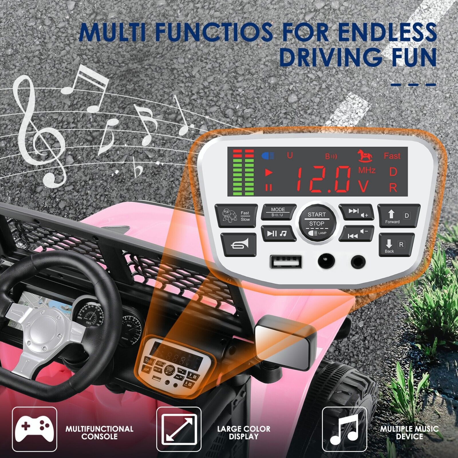 12V Pink Electric Ride-On Car for Kids with Remote Control - Battery Powered Toy Vehicle