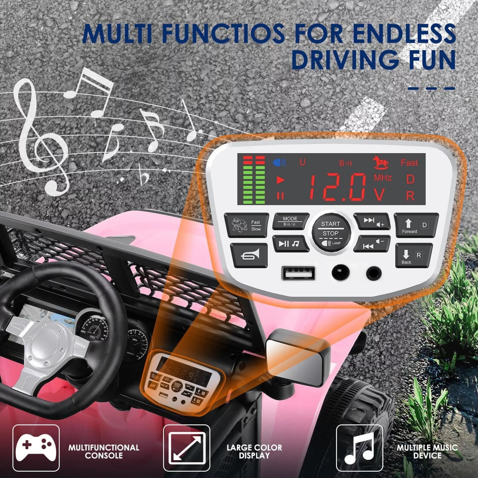12V Pink Kids Electric Ride-On Car with Remote Control and MP3 Player