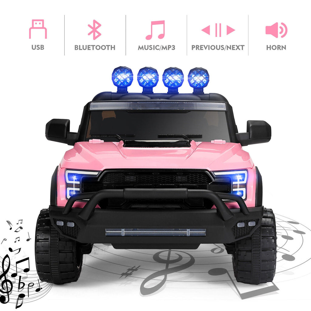 12V Pink Kids Ride On Truck with RC, LED, MP3, and 6 Wheels