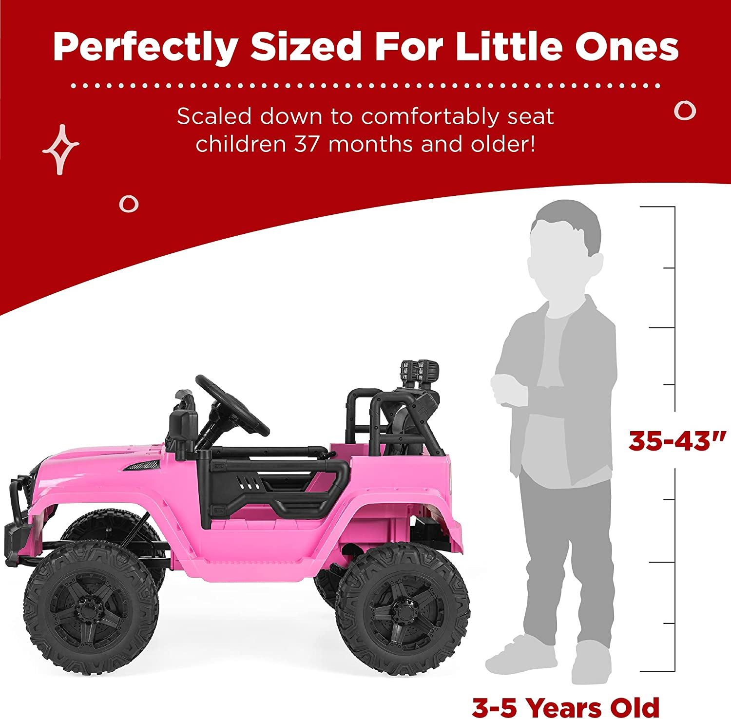 12V Pink Ride-On Truck Toy Car with 3 Speeds and LED Lights for Kids