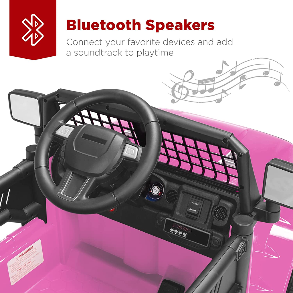 12V Pink Ride-On Truck Toy Car with 3 Speeds and LED Lights for Kids