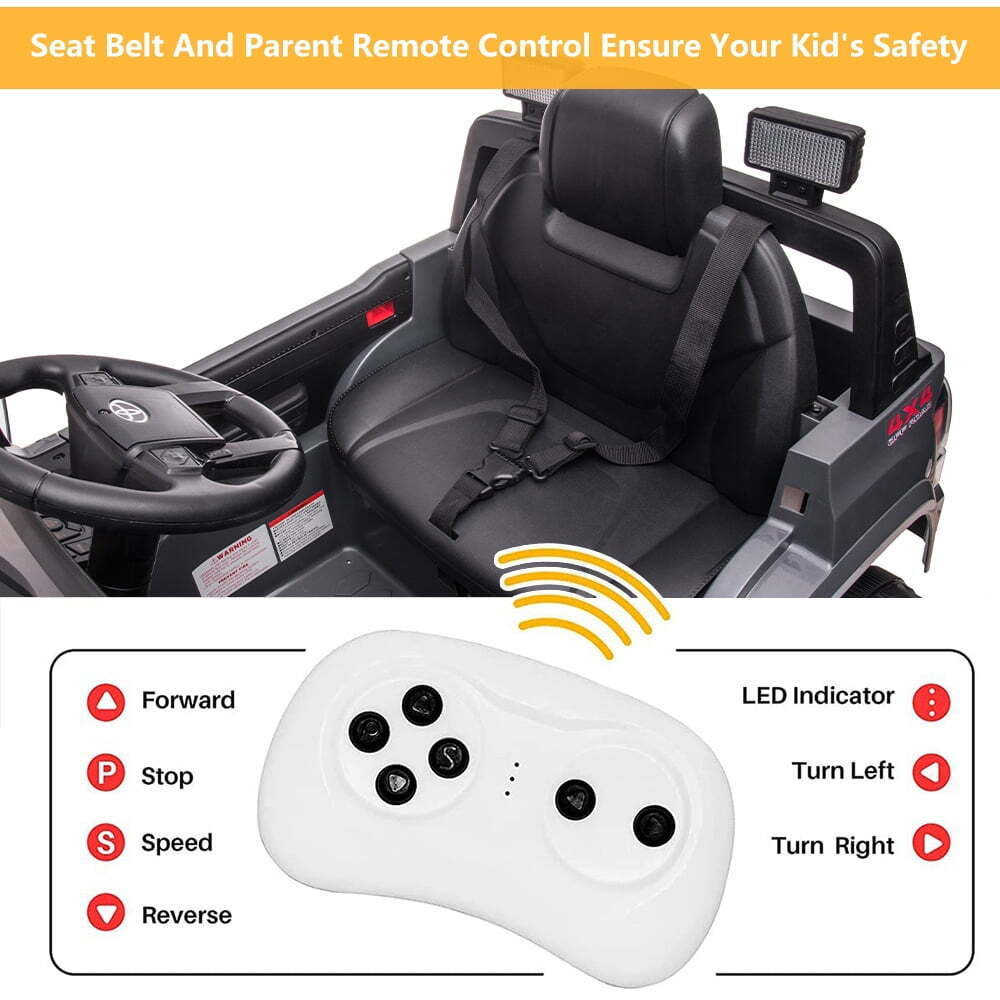 12V Powered Toyota Tacoma Ride on Car for Boys - Gray