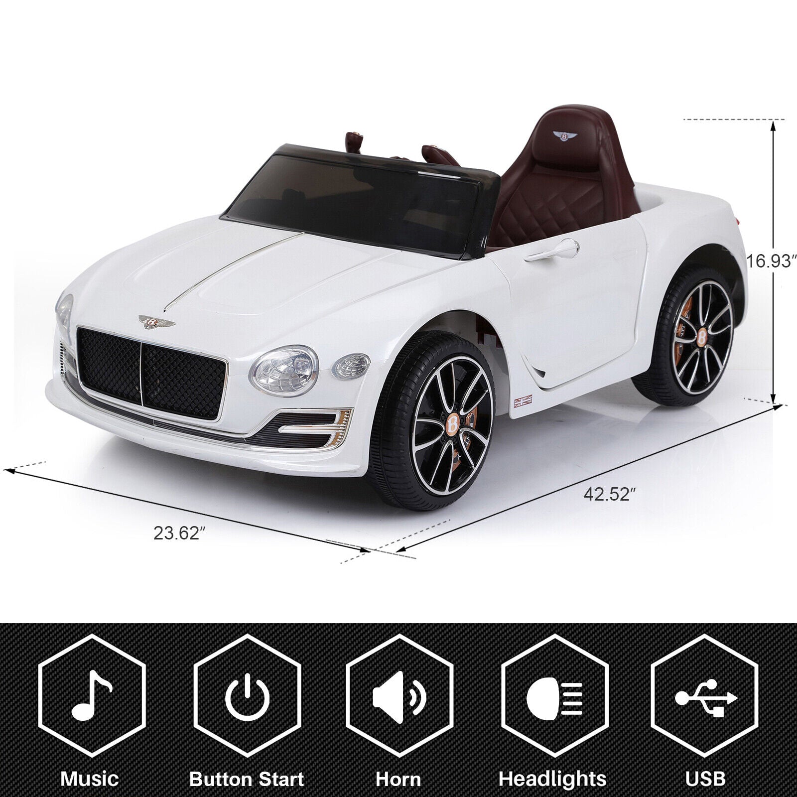 Exp 12 6V Battery Operated Toy Car Ride On with Remote Control - Kids Bentley Style