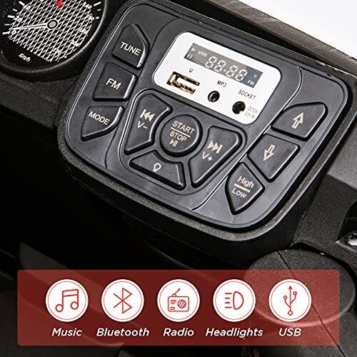 12V Ride On Car Truck Toy with LED Lights, Music, and Seat Belt - Perfect Xmas Gift for Kids with Remote Control