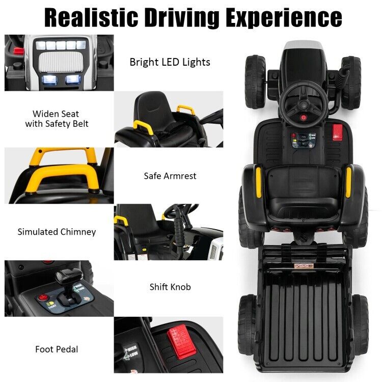 12V Ride-On Tractor for Kids with 3 Gear-Shift Ground Loader - Perfect Toddler Toy Gift