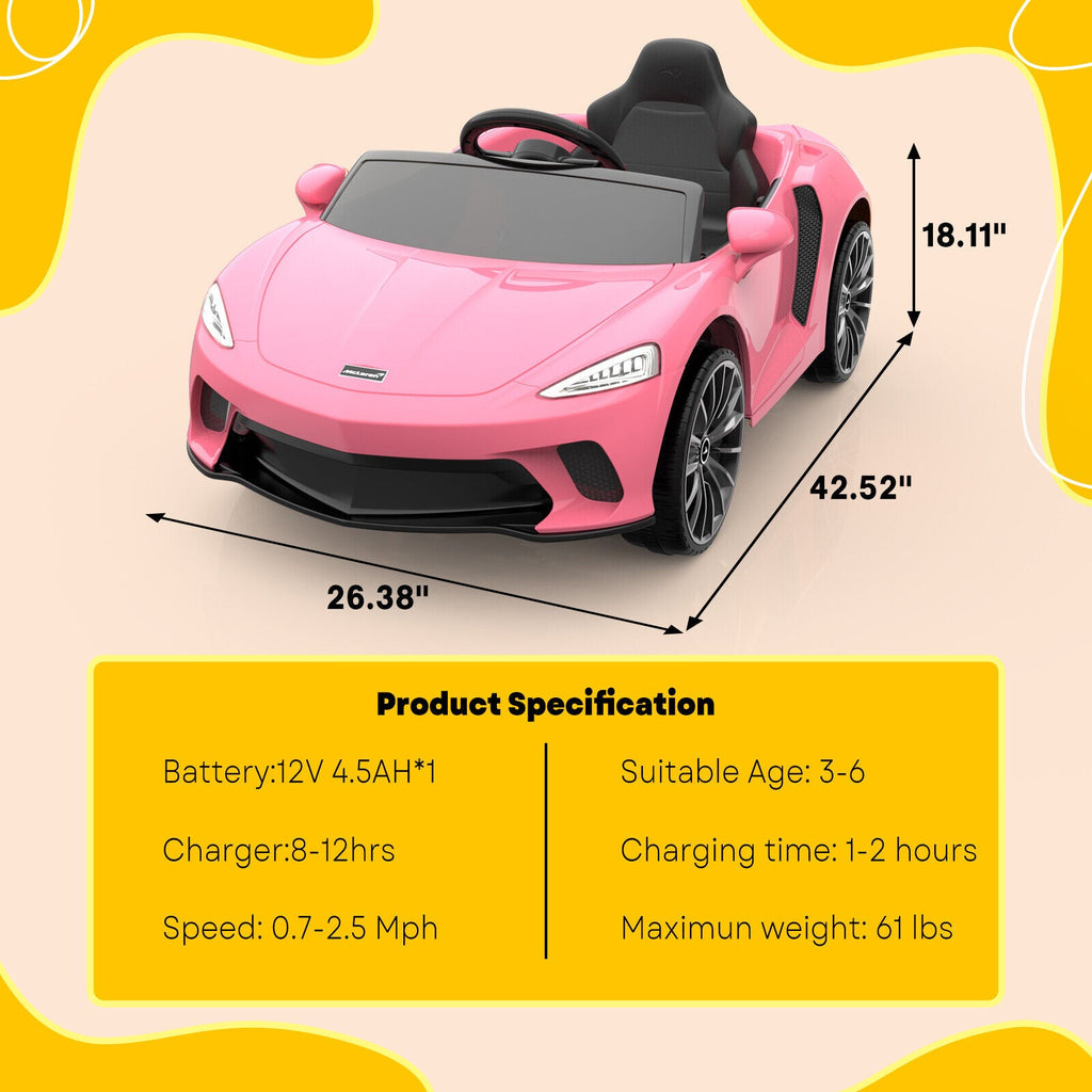 12V Sports Car for Kids with 2 Speeds, Parental Control, Sound Effects, and LED Lights