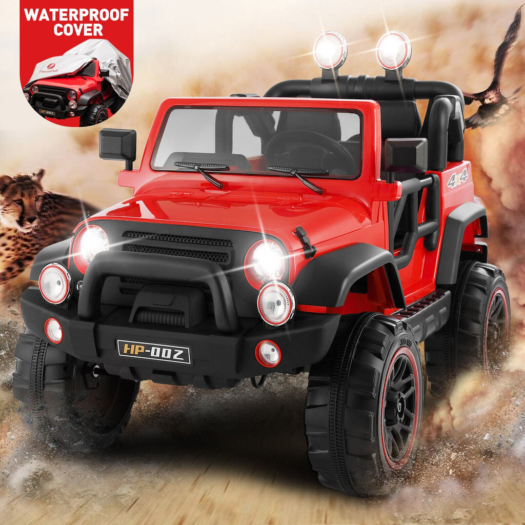 12V Two-Seater Electric Kids Ride On Car Truck with LED Lights, Music, Cover, and Remote Control