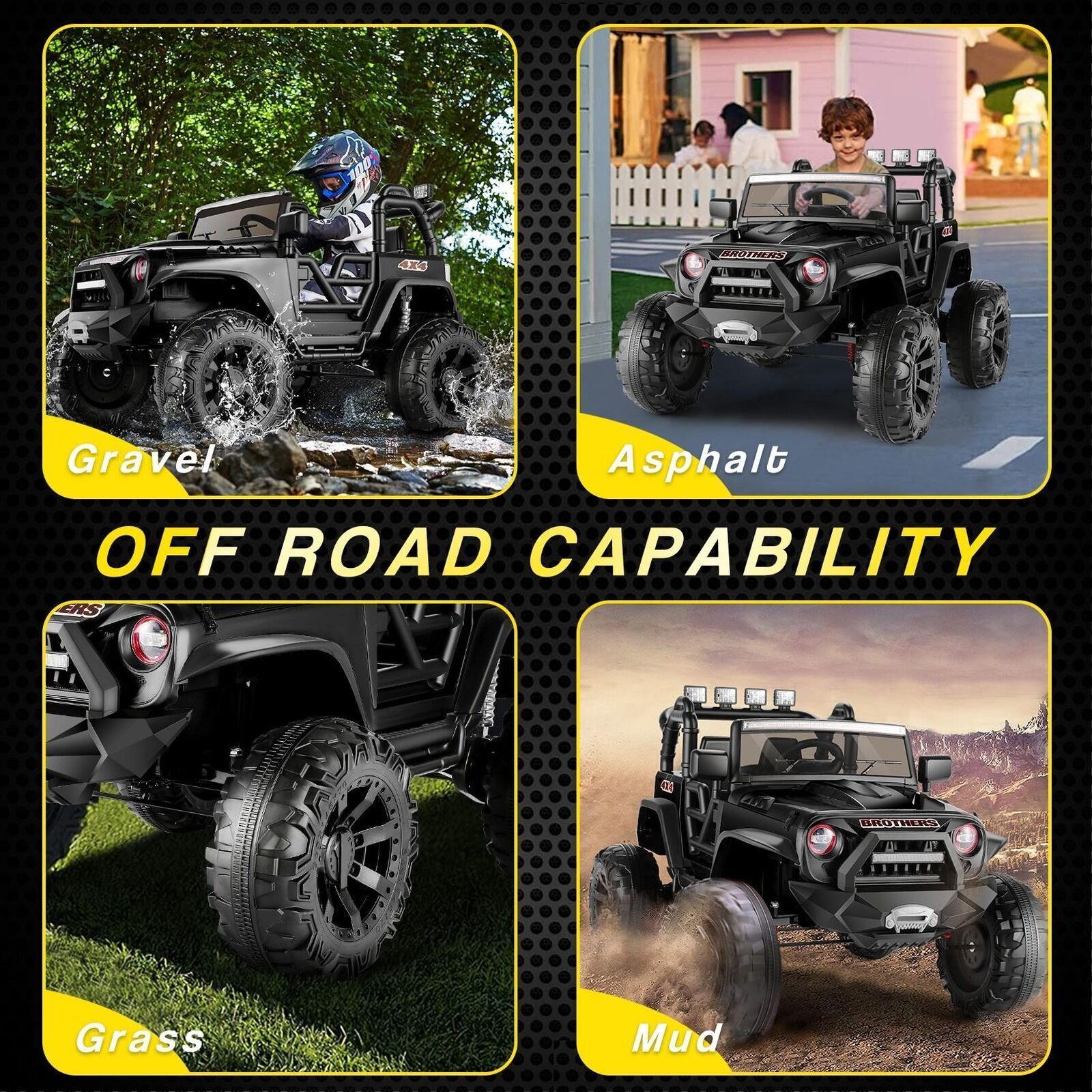 Electric Ride-On Jeep for Kids with Remote Control, 3 Speeds, and LED Lights - 24V/12V