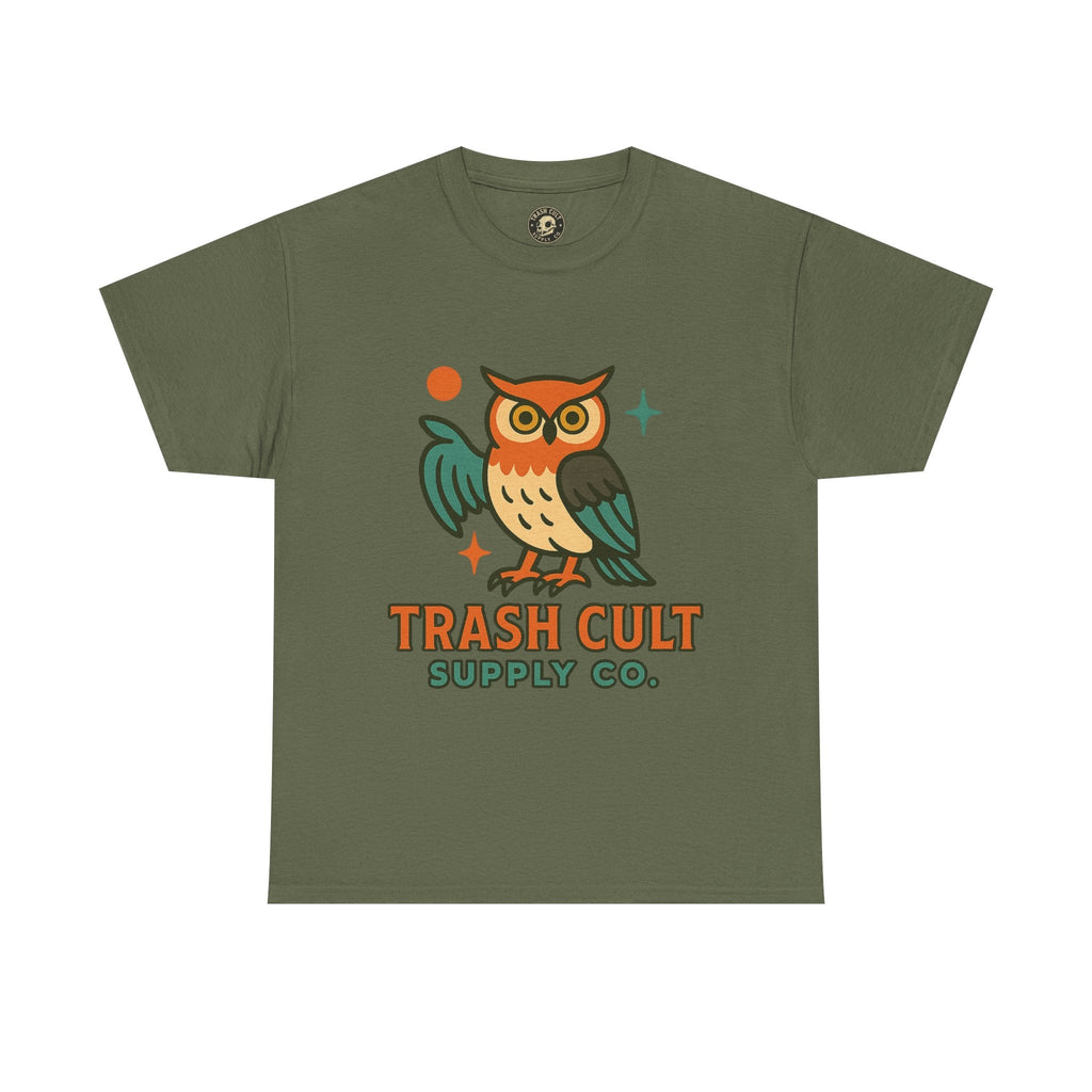 Vintage Owl Graphic Tee, Unisex Heavy Cotton Tee, Trash Cult Shirt, Nature Lover Gift, Eco-Friendly Apparel