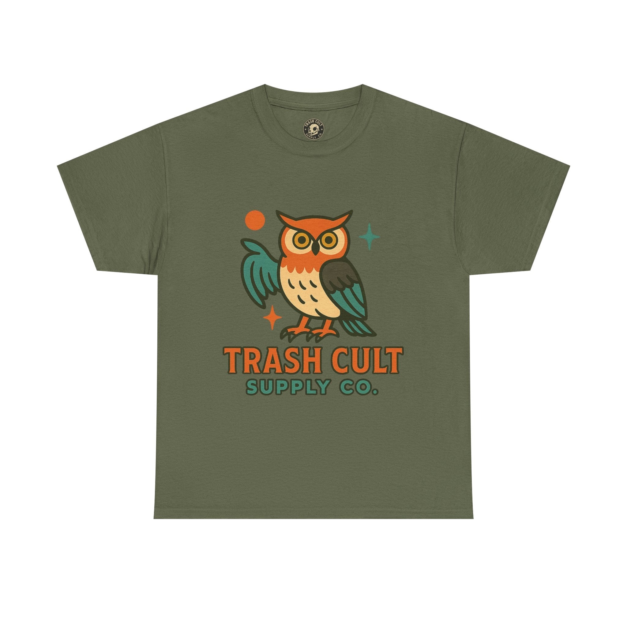 Vintage Owl Graphic Tee, Unisex Heavy Cotton Tee, Trash Cult Shirt, Nature Lover Gift, Eco-Friendly Apparel