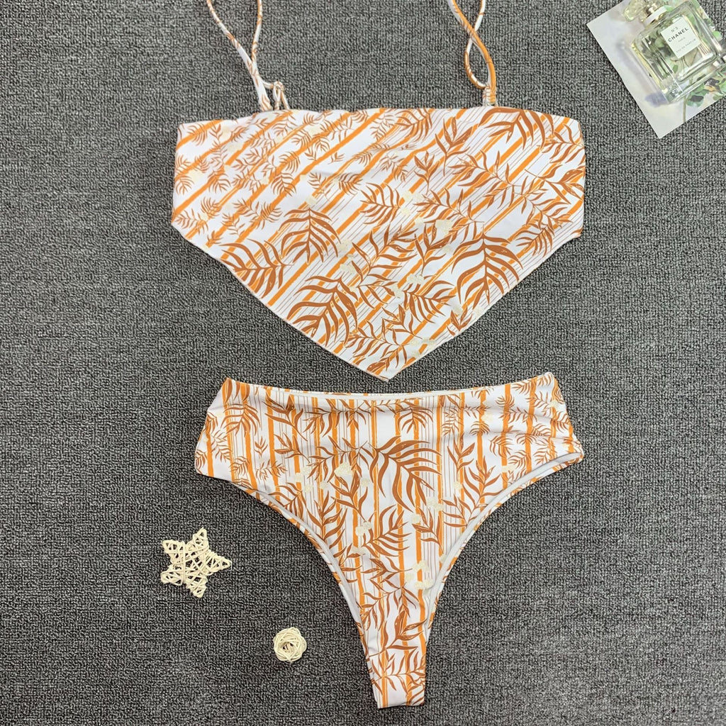Swimsuit Chest Pocket Printed Bikini Sexy Women Multi-color Split Swimsuit
